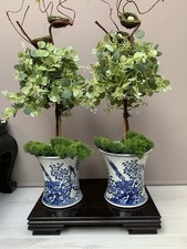 A pair of Chinese Blue White Flared Vase Phoenix & Peony Brush Pot Style scholar