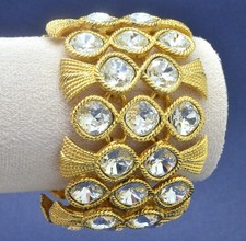 Vintage Bracelet NAPIER 1990s Glamorous Wide Clear Crystal Goldtone Jewellery