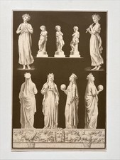 Antique Engraving Muses Putti Greek mythology goddesses of the arts sciences.