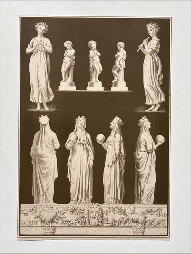Antique engraving muses putti - engraving,