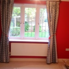 TWO PAIRS CONTEMPORARY BLACK & WHITE CURTAINS, FULLY LINED