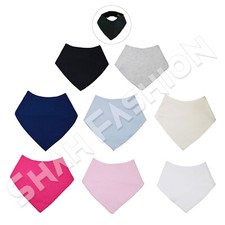 Baby Boys Girls 100% Cotton Plain Bandana Bibs 3 Pack Bundle Or Single Bib