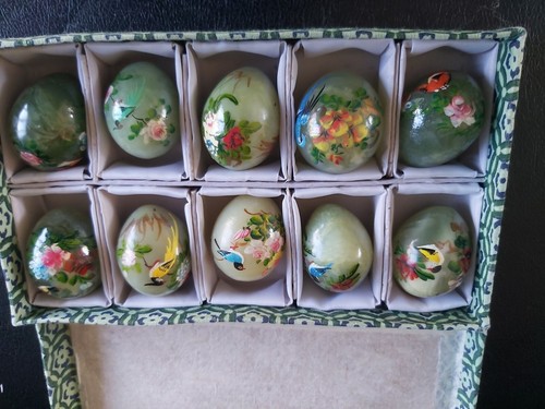 Vintage jade hand painted eggs - painted,
