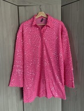 H&M Hot Pink Sequin Oversized Shirt Dress Size S