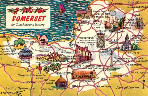 Somerset map postcard - somerset,