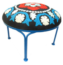 Vintage hand made Indian Blue iron Embroidery Round Stool Seat 40cm