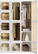 Portable Wardrobe Closet Storage Organizer Transparent Door Panels