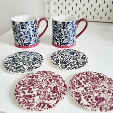 Sainsburys Home Winter Floral Robin Mugs X2 With Matching Ceramic Coasters Rare