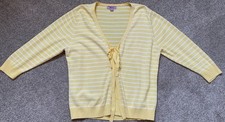 MONSOON ladies pretty stripey lemon cotton cardigan size 18