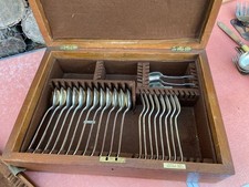 Vintage silver plated Mappin & Webb rattail 38 piece cutlery canteen oak box