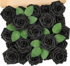 Artificial Flowers Roses, 25Pcs Real Touch Foam Fake Rose with Stems for DIY Wed