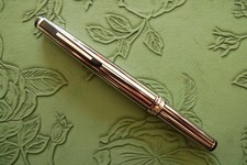 Platinum pocket fountain pen 18K white gold medium nib, metal body black stripes