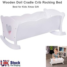 18 Inch Dolls Cradle Crib Cot White Wooden Doll Rocking Bed with Bedding Set UK