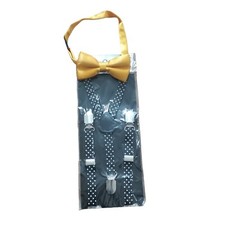 Kids Boy Girl Black Elastic Braces Suspenders & Yellow Bow Tie Set Wedding Gift