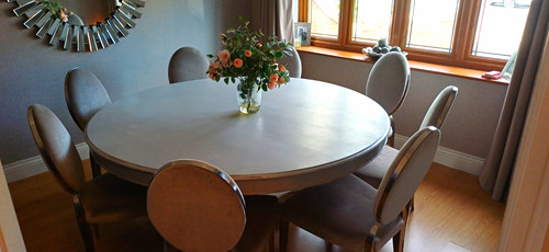 Grey round dining table with - grey,