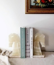 Classic Mid-century Modern Onyx Marble Trojan Horse Head Bookends Vintage Retro