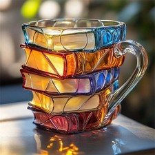 Painted Book Mug Handmade Colored Glass Book Coffee Mug Novelty Acrylic For XMAS