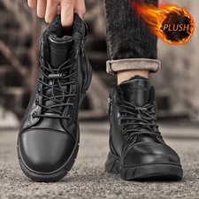 Men Thermal Lined  Zip Boots Warm Sherpa-Lined Winter Ankle Boots