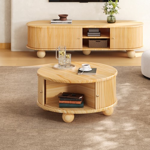 Round solid wood coffee - round,