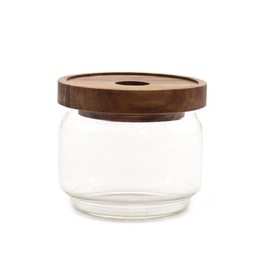 Cottage bamboo glass jar 7cm - glass,