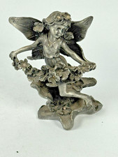 Vintage Miniature Fairy In Flower Pewter Figure