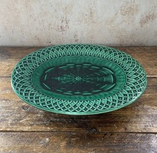 Minton Antique Majolica Oval Cake Stand c.1801, Green Footed Ceramic Plate, VGC
