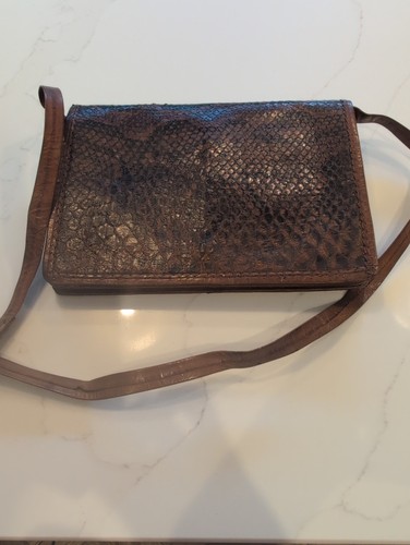 Brown snakeskin handbag - brown,