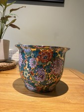 Lovely Vintage Chinese Oriental Style Planter Pot Beautifully Painted