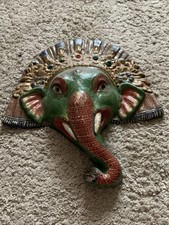 Vtg Elephant Ganesh Mask 14 x 13” Nepal Asian India Papier Marche Wall Mount
