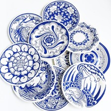 GW Box Pack of 24 Vintage Floral Paper Plates, 7 Inch China Blue and White Pape