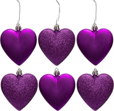 6 or 12pc Heart Baubles Christmas Tree Decorations Glitter & Matte Assorted Xmas