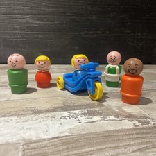 BUNDLE 5x VINTAGE FISHER PRICE LITTLE PEOPLE FIGURES TRICYCLE WOOD/PLASTIC