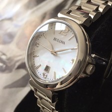 Bulova Watch ladies Diamond Gallery MOP Dial All Steel 30mm Case