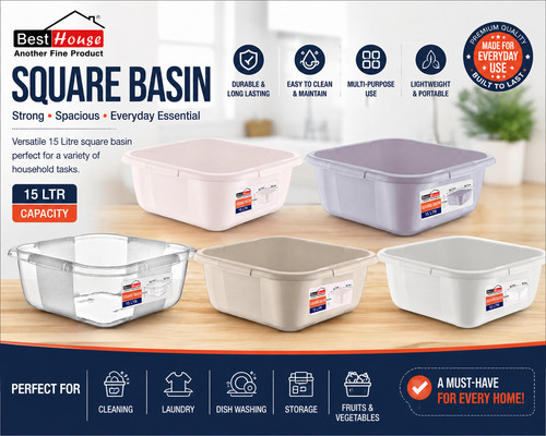 15l square plastic basin - square,
