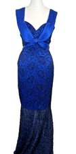 Diana Wang Designer Evening Gown | Royal Blue & Black Lace Mermaid Dress | UK 6