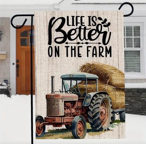 Red tractor garden flag - red,