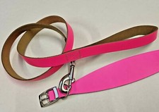 Fluorescent PINK Leather Size M/L Dog Collar with Matching 42" Lead - 20mm Wide