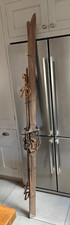 Antique/ vintage wooden ski's  82" (209cm) tall with metal/bamboo poles