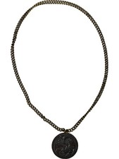 Vintage St George Coin Pendant Necklace Bronze Chain 28”