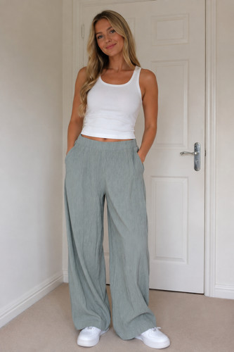 Womens plain crinkle wide - plain, leg
