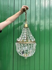 Early 20th century French Art Deco Crystal Basket Chandelier
