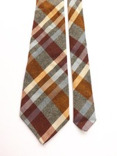 Vintage 1970s Wool Blend Neck Tie Russet Wine Beige Check Plaid Weave 4.5" Blade