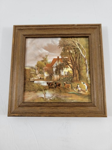 Vtg ceramic tile art - vtg, wood