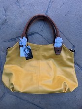 NEW Tags Kathy  Ireland Mostard Yellow Brown Straps Vegan Leather Slouchy Bag