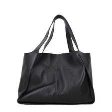 STELLA MCCARTNEY Womens Logo Leather Tote Bag Black Double Straps OS RRP 725