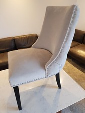 Light Grey Velvet Luxury Dining/Lounge Chair with Stud/Button Back, Black Legs