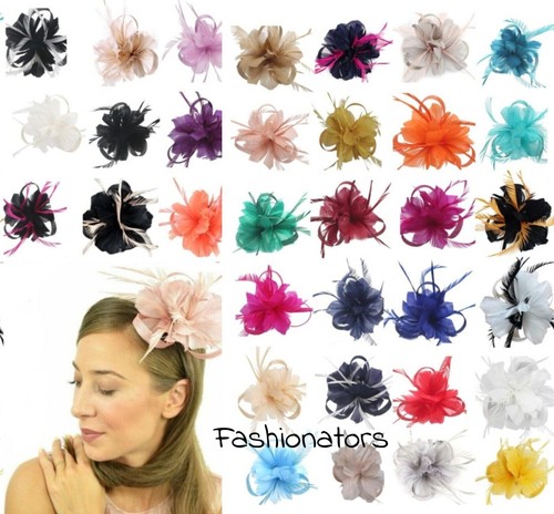 Flower hair clip - flower, feathers