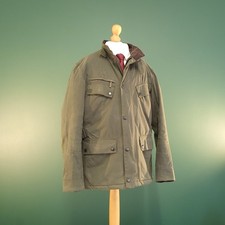Barbour International Duke Wax Jacket Mens Large (M/L) Olive Green Snap-Front