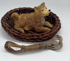 Dolls House Dog in large wicker basket with pull toy In 1/12th Scale
