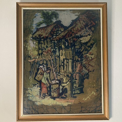 Framed signed batik style - signed,